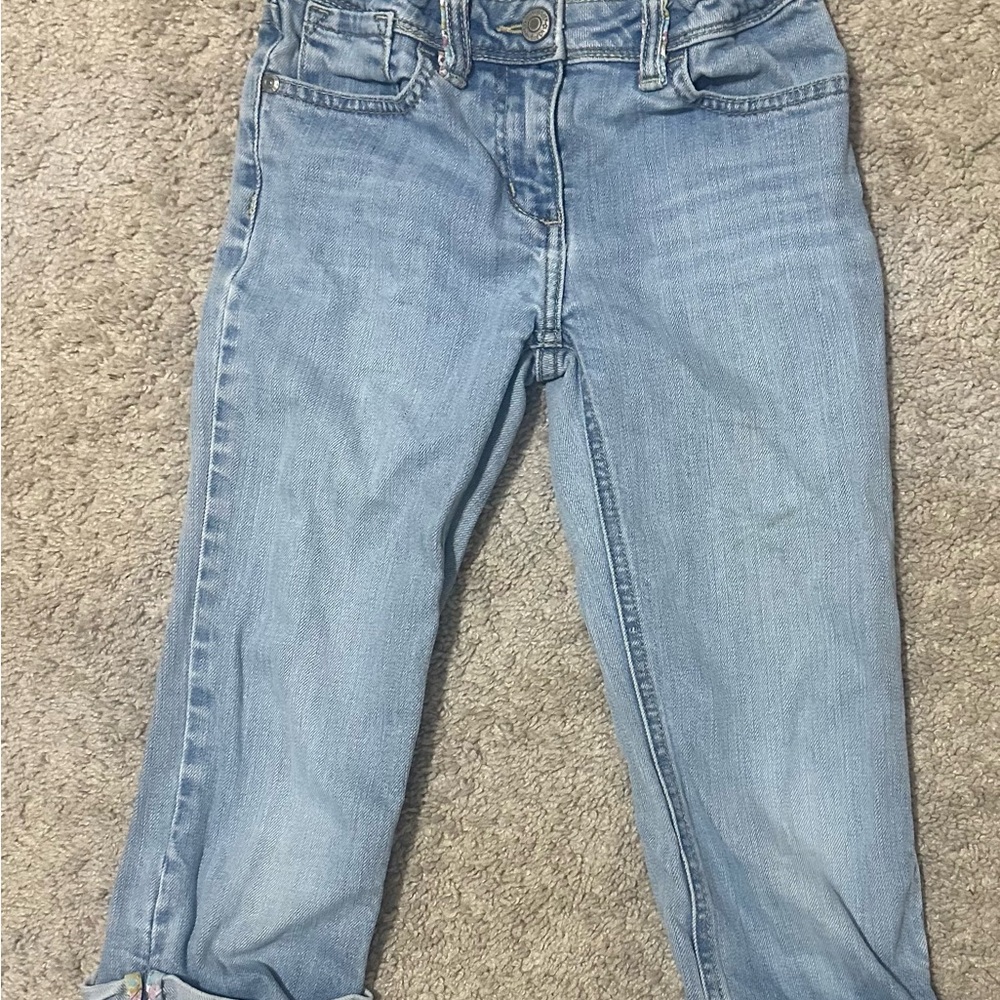 Mini Boden Girls Cropped Jeans Size 8Y – Light Wash Floral Lining